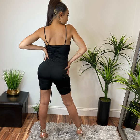 ‼️ Black Laced Up Tie Leg Biker Shorts Romper Suit - Picture 3 of 8
